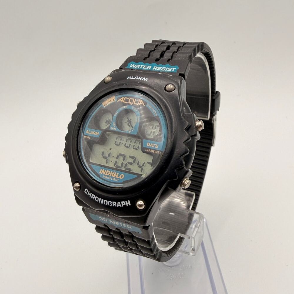 Classic 90s Timex Acqua Indiglo Digital Chronograph Sports Watch